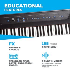 Alesis Recital | 88 Key Beginner Digital Piano/Keyboard with Full Size Semi Weighted Keys & RockJam KB100 Adjustable Padded Keyboard Bench, X-Style, Black