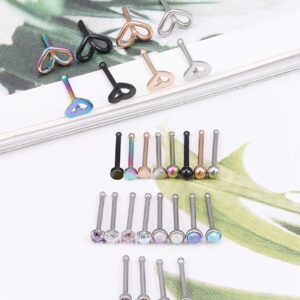 Goerhsjie Nose Rings Studs Piercings Jewelry for Women Men Surgical Steel 20g Straight Bone Shape Bar 2mm Dainty 20 Gauge Hypoallergenic Opal Nostril Aretes para La Nariz