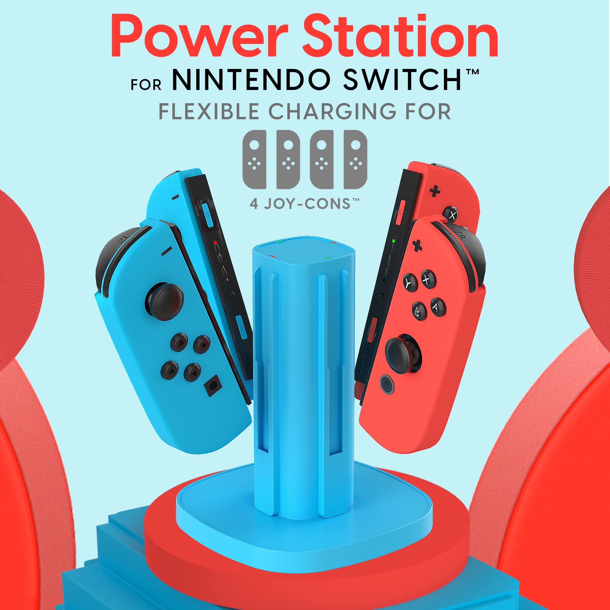 TALK WORKS Joy Con Charging Dock for Nintendo Switch - Joycon Docking Station Charges Up to 4 Joy-Con Controllers Simultaneously (Controllers Not Included) - Blue