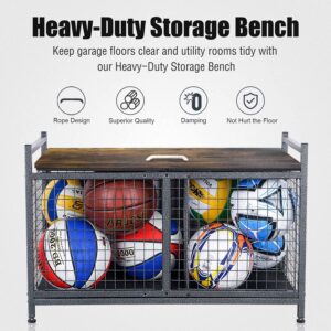 Mythinglogic Heavy-Duty Storage Bench for Garage,Sports Equipment Storage Organizer for Garage/Basement/Entryway,Ball Storage Bin (Medium)