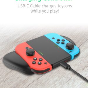 TALK WORKS 2-in-1 Dual Grip Joycon Charging Controller for Nintendo Switch - Comfort Grip Left/Right Joycons Charger Wireless Remote or Single Joy-Con Grip Option