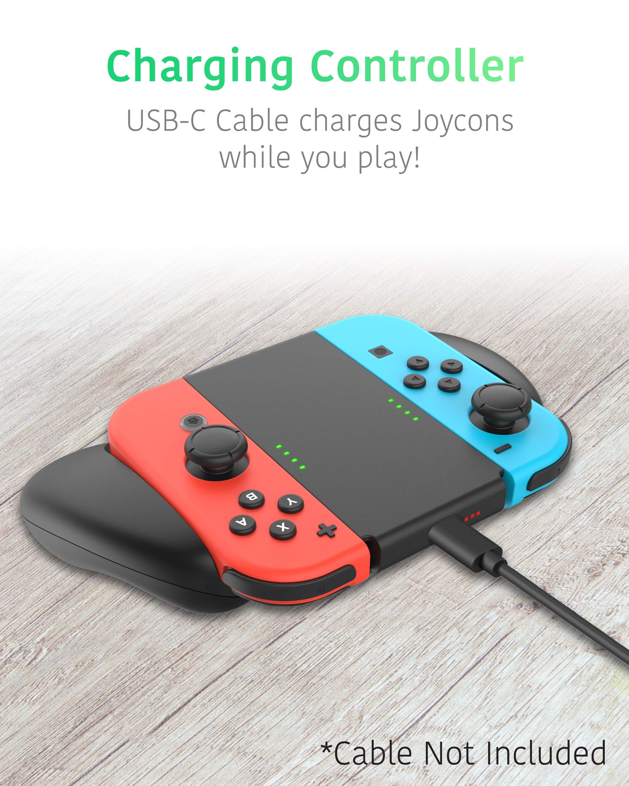 TALK WORKS 2-in-1 Dual Grip Joycon Charging Controller for Nintendo Switch - Comfort Grip Left/Right Joycons Charger Wireless Remote or Single Joy-Con Grip Option