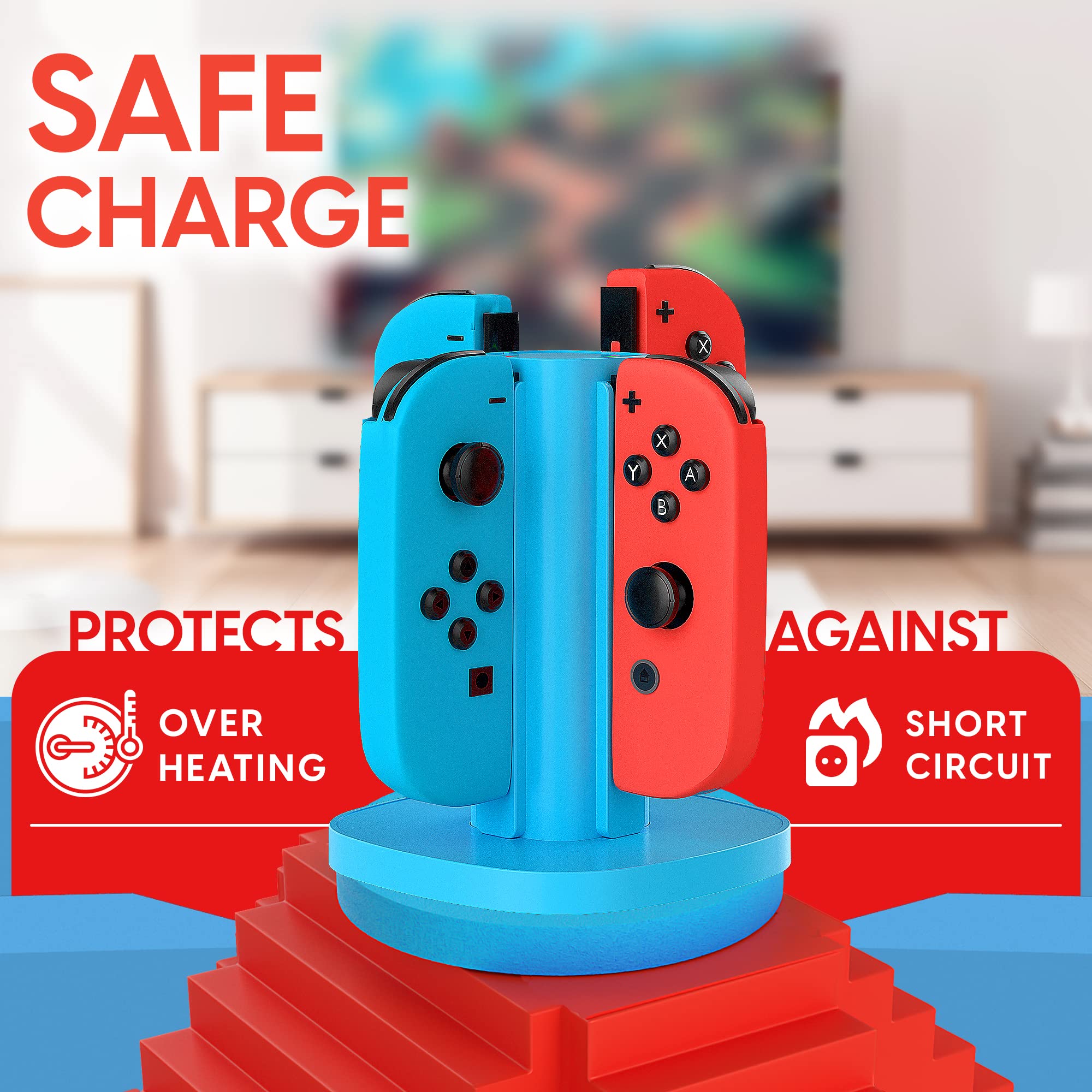 TALK WORKS Joy Con Charging Dock for Nintendo Switch - Joycon Docking Station Charges Up to 4 Joy-Con Controllers Simultaneously (Controllers Not Included) - Blue