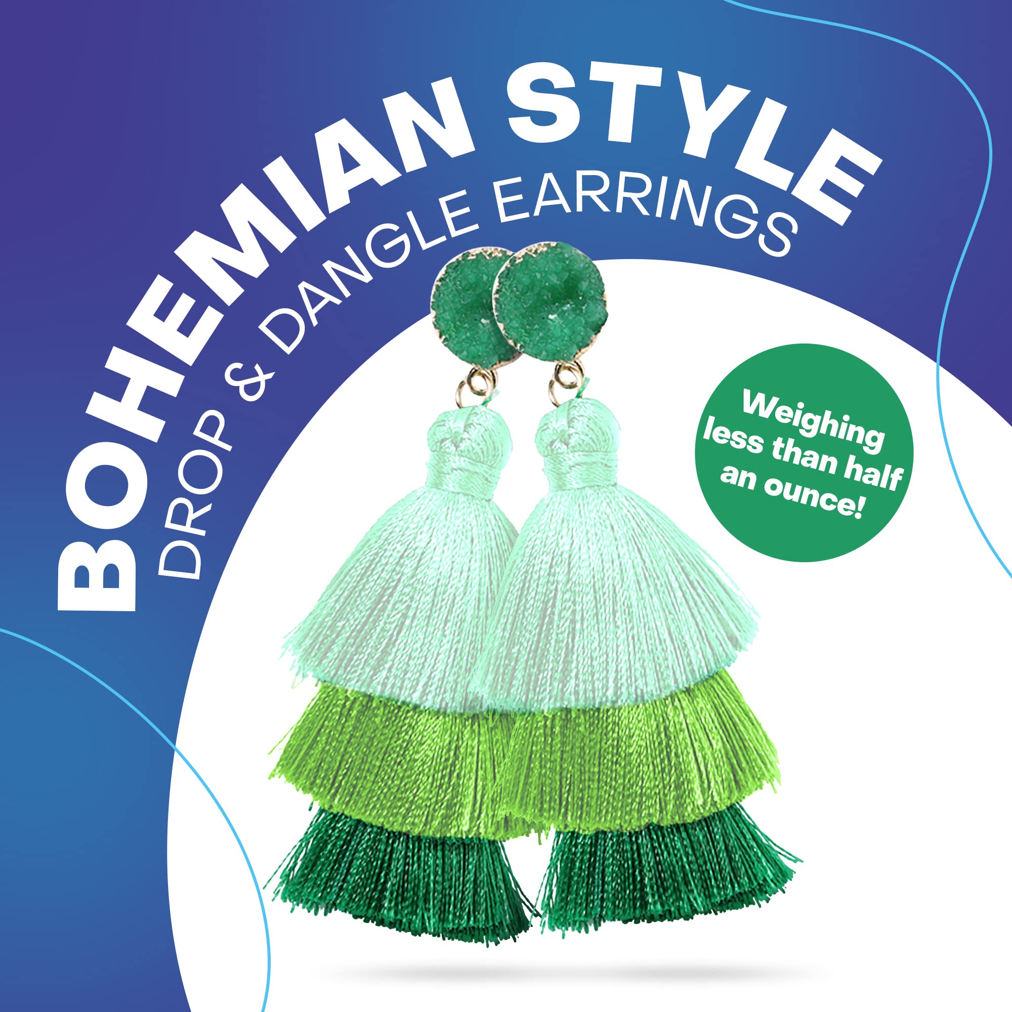 Rave Envy Green Ombre Tassel Earrings for Women - Colorful Layered Tassle Dangle Drop Earrings