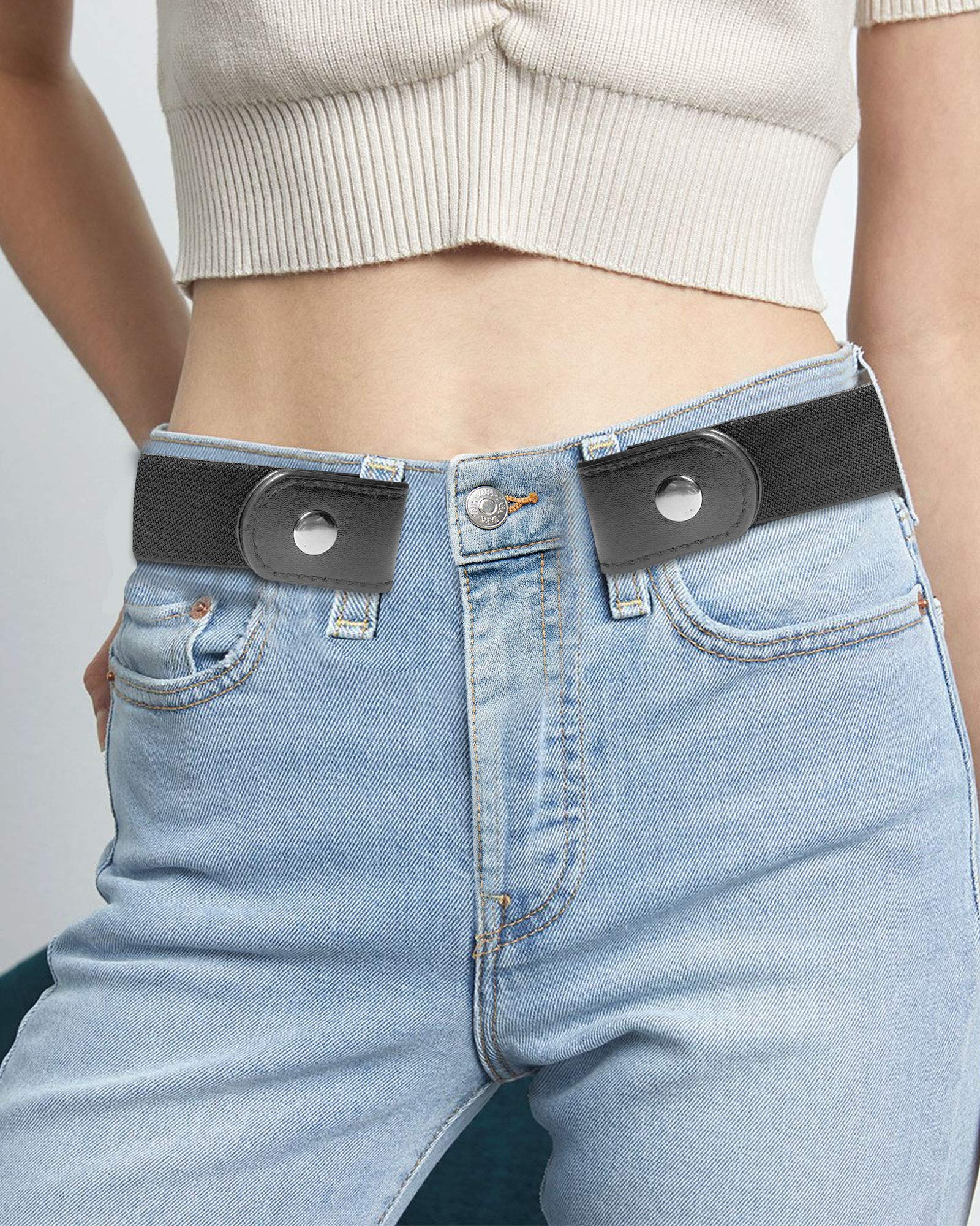 YUNDUOJIA Buckle Free Belt for Women Men, Black Elastic Waist Adjustable Stretchy Invisible Buckleless Belt for Jeans Pants Shorts