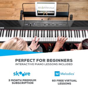 Alesis Recital | 88 Key Beginner Digital Piano/Keyboard with Full Size Semi Weighted Keys & RockJam KB100 Adjustable Padded Keyboard Bench, X-Style, Black