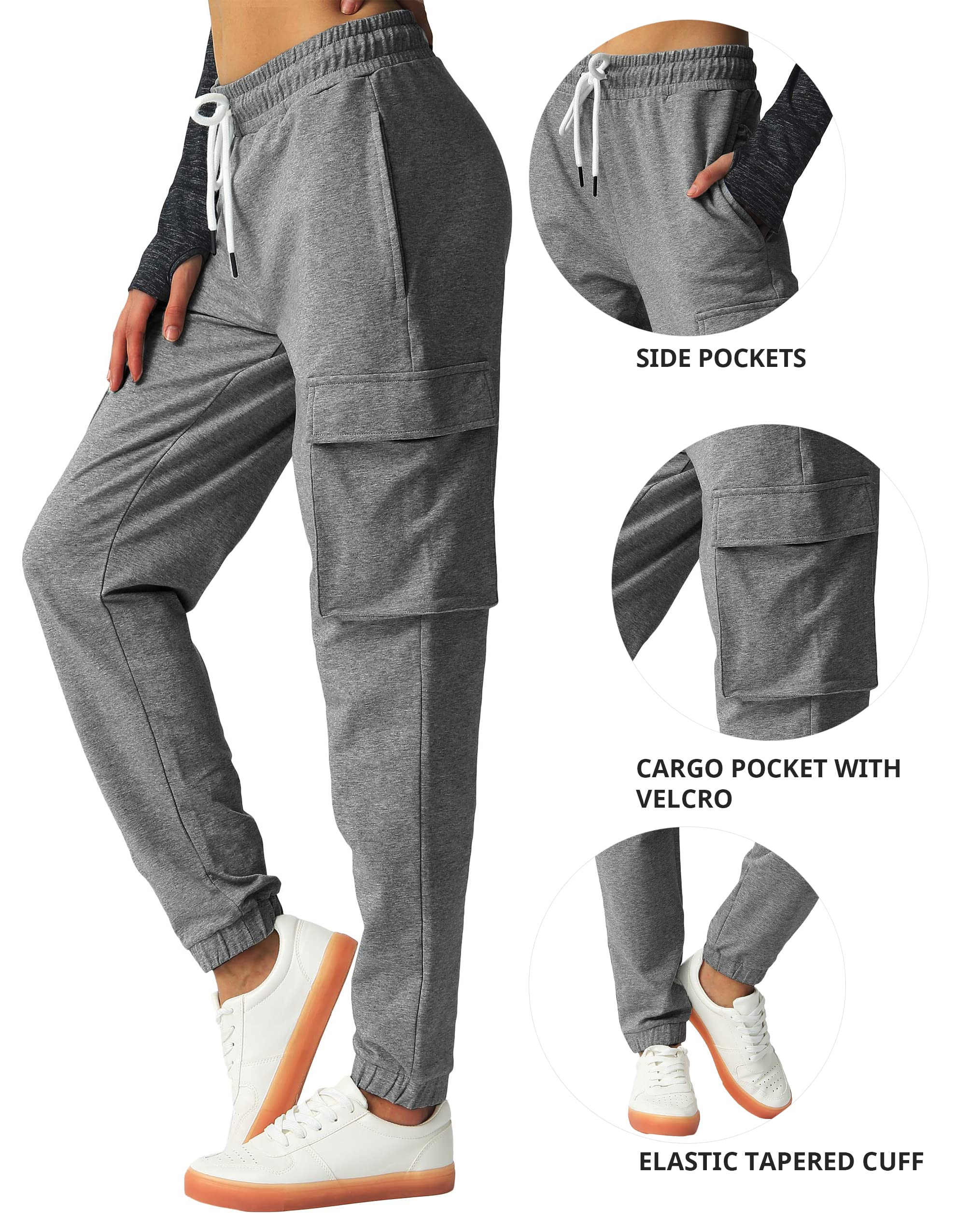 SPECIALMAGIC Women's Cargo Sweatpants Cotton Athletic Joggers 4 Pockets Sporty Pants Heather Grey Medium