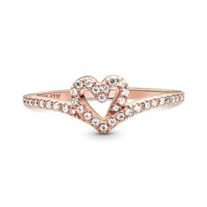 Pandora Sparkling Wishbone Heart Ring - Rose Gold Ring for Women - 14k Rose Gold-Plated Rose with Cubic Zirconia - Size 8