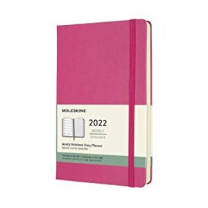 Moleskine Weekly Planner 2022, 12-Month Weekly Diary, Weekly Planner and Notebook, Hard Cover, Large Size 13 x 21 cm, Colour Bougainvillea Pink, 144 Pages