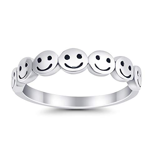 Blue Apple Co. Sterling Silver Size-11 Smiley Face Band Ring Round 925 Sterling Silver