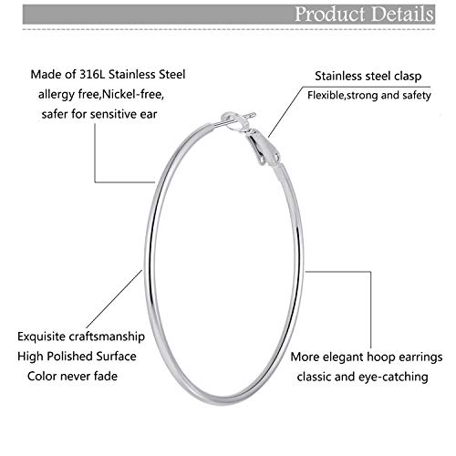 4 Pairs Silver Plated Hoop Earrings for Women Lightweight Hypoallergenic Silver Hoops Stainless Steel Hoop Earrings Loop Earrings Set