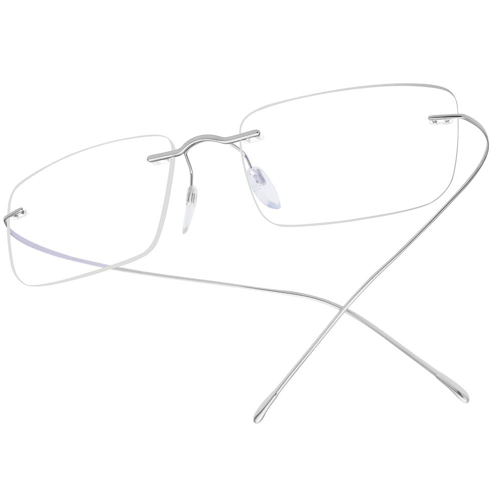 FONEX Titanium Glasses Frame,Rimless Frameless Optical Eyewear Eyeglasses for Men and Women F85634 (Silver)