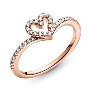 Pandora Sparkling Wishbone Heart Ring - Rose Gold Ring for Women - 14k Rose Gold-Plated Rose with Cubic Zirconia - Size 8