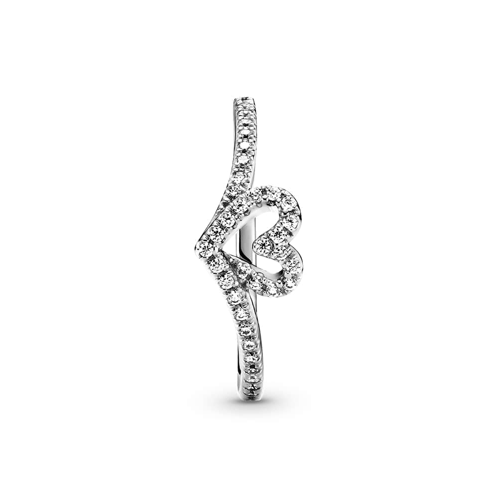 PANDORA Sparkling Wishbone Heart Ring