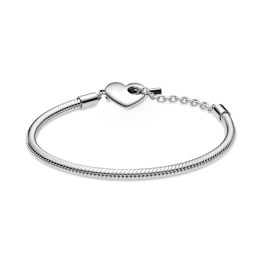 PANDORA Moments Heart T-Bar Snake Chain Bracelet, 6.7 in, With Gift Box