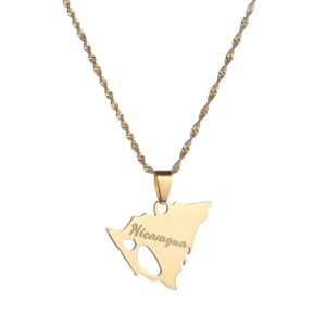 Stainless Steel Nicaragua Map Pendant Necklace for Women Nicaraguans Maps Patriotic Charm Jewelry Gifts (Gold)