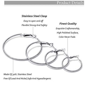 4 Pairs Silver Plated Hoop Earrings for Women Lightweight Hypoallergenic Silver Hoops Stainless Steel Hoop Earrings Loop Earrings Set