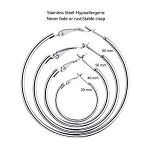 4 Pairs Silver Plated Hoop Earrings for Women Lightweight Hypoallergenic Silver Hoops Stainless Steel Hoop Earrings Loop Earrings Set