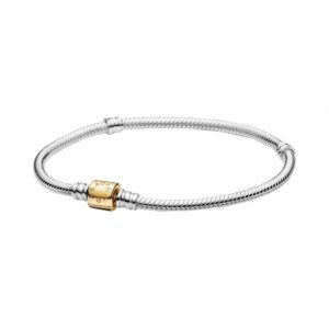 pandora moments two-tone barrel clasp snake chain bracelet