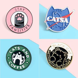 Cats Club Enamel Pin Cat Planet Coffee Paw Brooch Pins Badge Cute Kitten Brooches Lapel Pin Jeans Shirt Bag Jewelry with Gift Bag