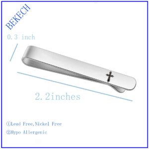 BEKECH Faith Gift for Men Cross Tie Clip Gift Christian Jewelry Gift for Religious Men Boss Coworkers Gift First Communion Jewelry for Him (silver)