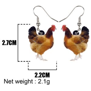 DOWAY Acrylic Charm Cute Chicken Hen Earrings Drop Dangle Jewelry Farm Decoration for Women Funny Party Gifts (Brown-2)