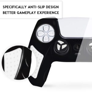 SIKEMAY PS5 Controller Skin, Anti-Slip Thicken Silicone Protective Cover Case Perfectly Compatible with Playstation 5 Controller Grip with 10 x Thumb Grip Caps (Black-White)