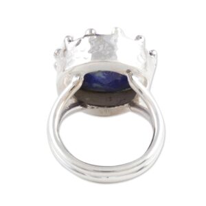 NOVICA Artisan Handmade Lapis Lazuli Cocktail Ring Sterling Silver Single Stone India Gemstone Birthstone [crownbezel 0.8 in L x 0.8 in W x 0.3 in H Band Width 3 mm W] ' Royalty in Blue'