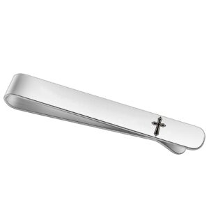 BEKECH Faith Gift for Men Cross Tie Clip Gift Christian Jewelry Gift for Religious Men Boss Coworkers Gift First Communion Jewelry for Him (silver)