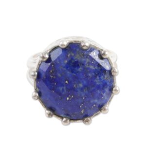 novica artisan handmade lapis lazuli cocktail ring sterling silver single stone india gemstone birthstone [crownbezel 0.8 in l x 0.8 in w x 0.3 in h band width 3 mm w] ' royalty in blue'