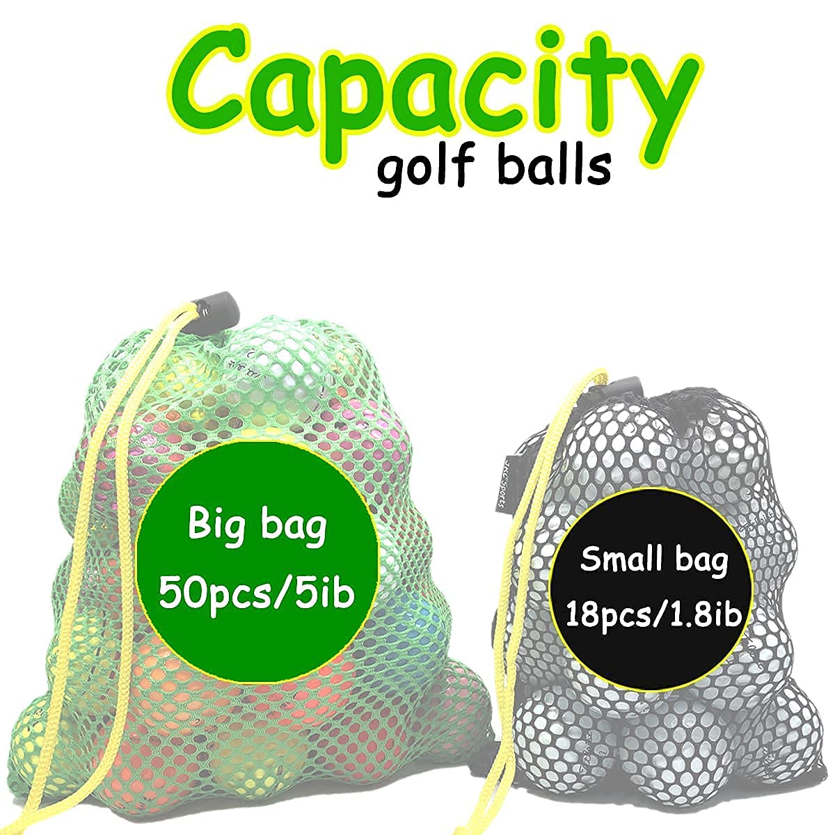 JKL Sports Mesh Bags,Durable Drawstring Bags,Multi-purpose Storage Nets-bags for travel & golf balls, Large & Small Combination Net Bags Golf accessories (Green & Black drawstring pockets)