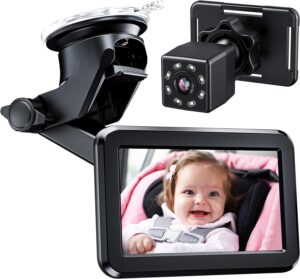 itomoro back seat baby car camera with hd night vision function car mirror display, reusable sucker bracket, wide view, 12v cigarette lighter, easily observe the baby’s move