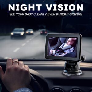 Itomoro Back Seat Baby Car Camera with HD Night Vision Function Car Mirror Display, Reusable Sucker Bracket, Wide View, 12V Cigarette Lighter, Easily Observe the Baby’s Move