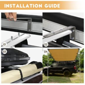 TIMBER RIDGE Car Awning Camper Awning 8.2X6.5ft Truck Awning Overland Camping, Retractable Side Awning Waterproof PU10000mm UV50+ Rooftop Awning Tent Shade for Car/SUV/Truck/Van, Beige