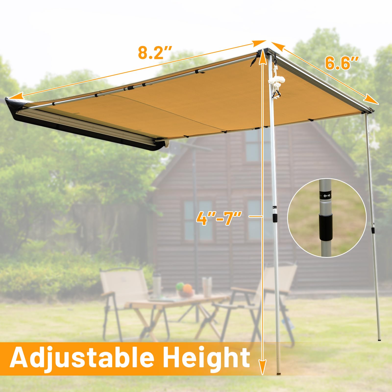 TIMBER RIDGE Car Awning Camper Awning 8.2X6.5ft Truck Awning Overland Camping, Retractable Side Awning Waterproof PU10000mm UV50+ Rooftop Awning Tent Shade for Car/SUV/Truck/Van, Beige