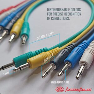 AxcessAbles 1/8 inch (3.5mm) TS to 1/8 inch (3.5mm) TS Unbalanced Mono Patch Cables | Modular Synth Cords | TS Audio Cables |Eurorack Synthesizer, Multi-Color 3.5mm TS Aux Cords 6 Pack (1.5ft)