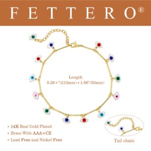 Fettero Anklet Bracelets for Women Gold Plated Dainty Waterproof Anklet Adjustable Delicate Beach Anklet Jewelry Beaded Ball Tennis Link Anklet Summer Boho Beach Foot Jewelry for Women Gifts