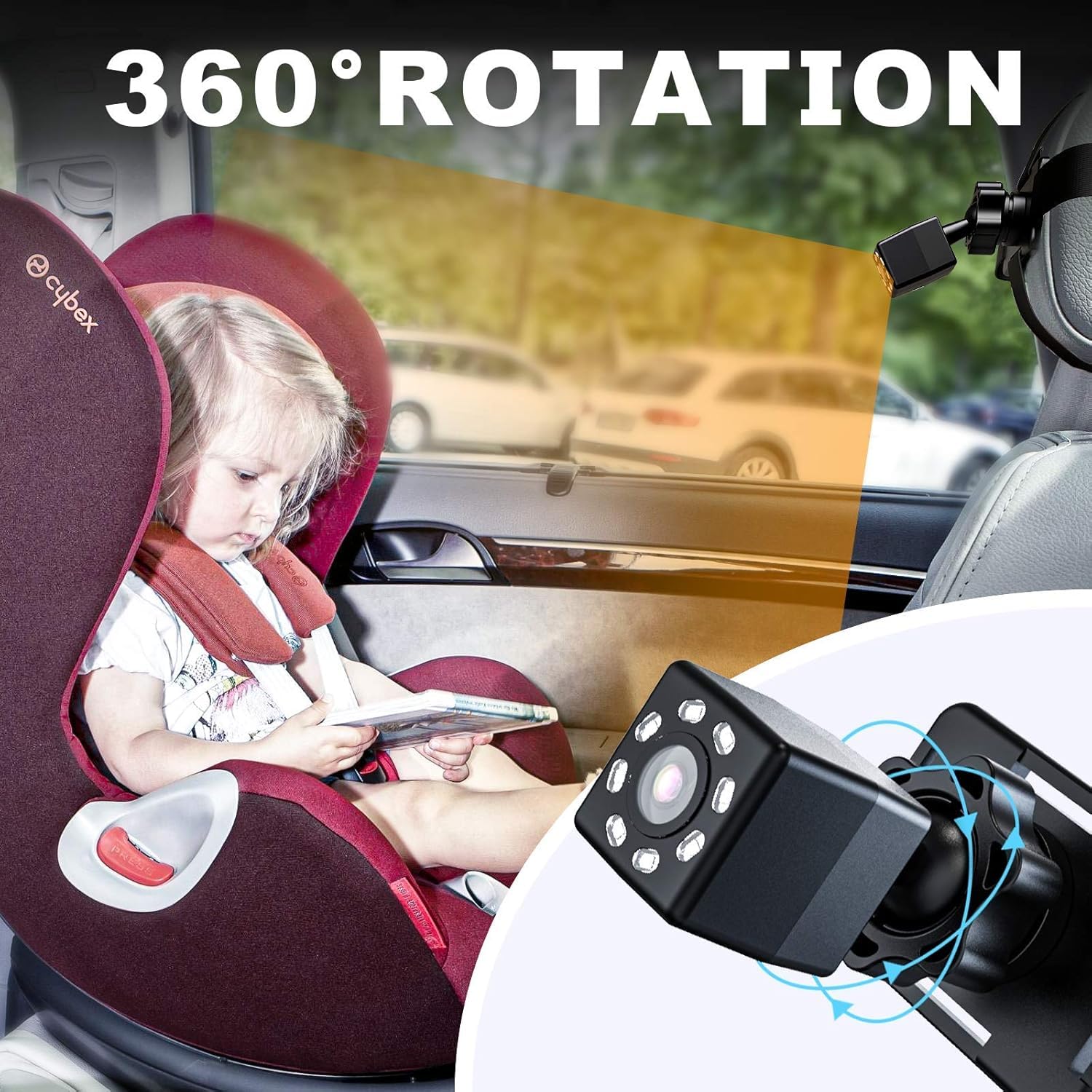 Itomoro Back Seat Baby Car Camera with HD Night Vision Function Car Mirror Display, Reusable Sucker Bracket, Wide View, 12V Cigarette Lighter, Easily Observe the Baby’s Move