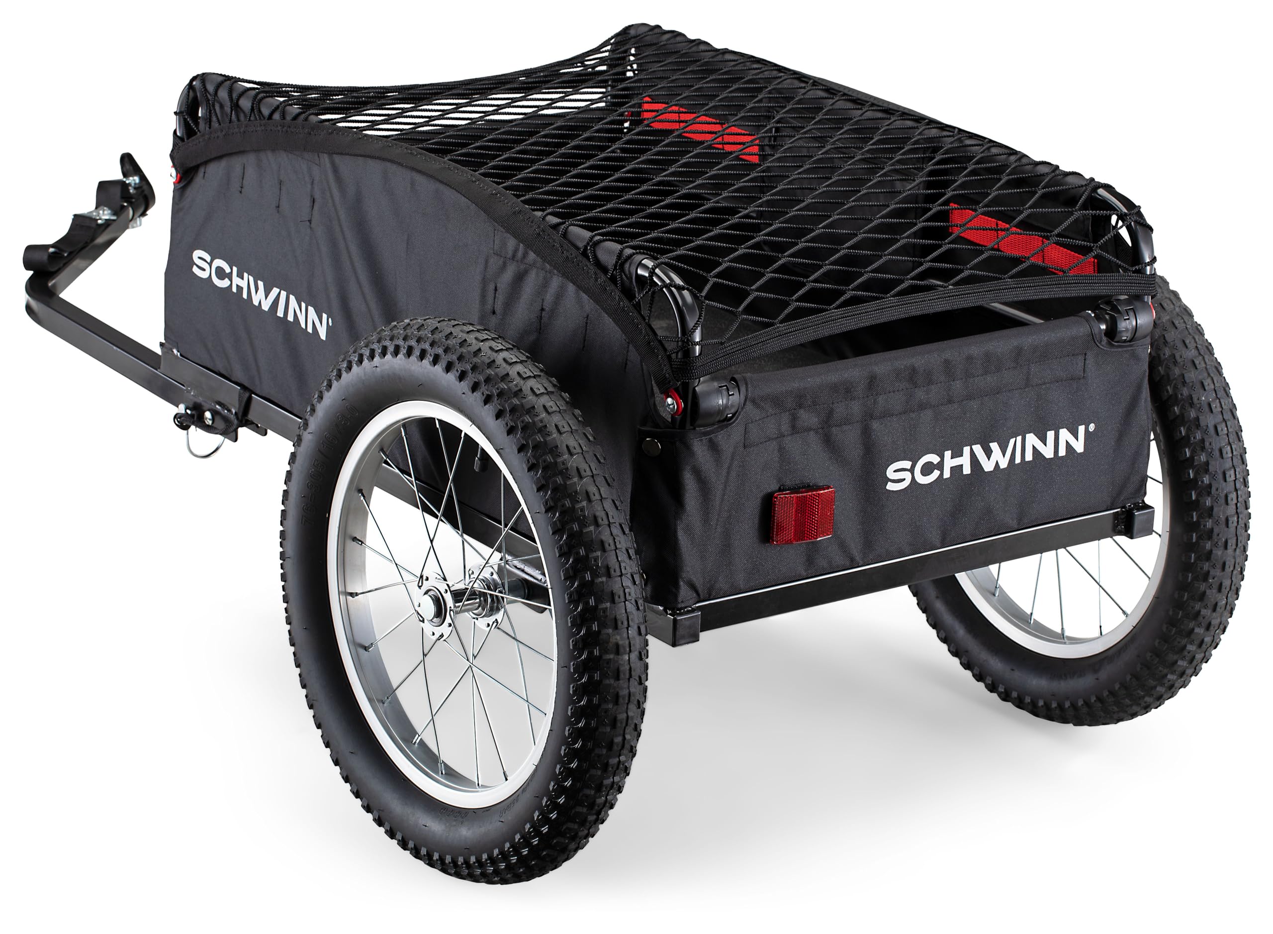 Schwinn Porter Cargo Trailer for Bike, 100 lbs. Max Weight Capacity, Collapsible Frame, Elasticized Mesh Net, Large Knobby Air-Filled Tires, Black