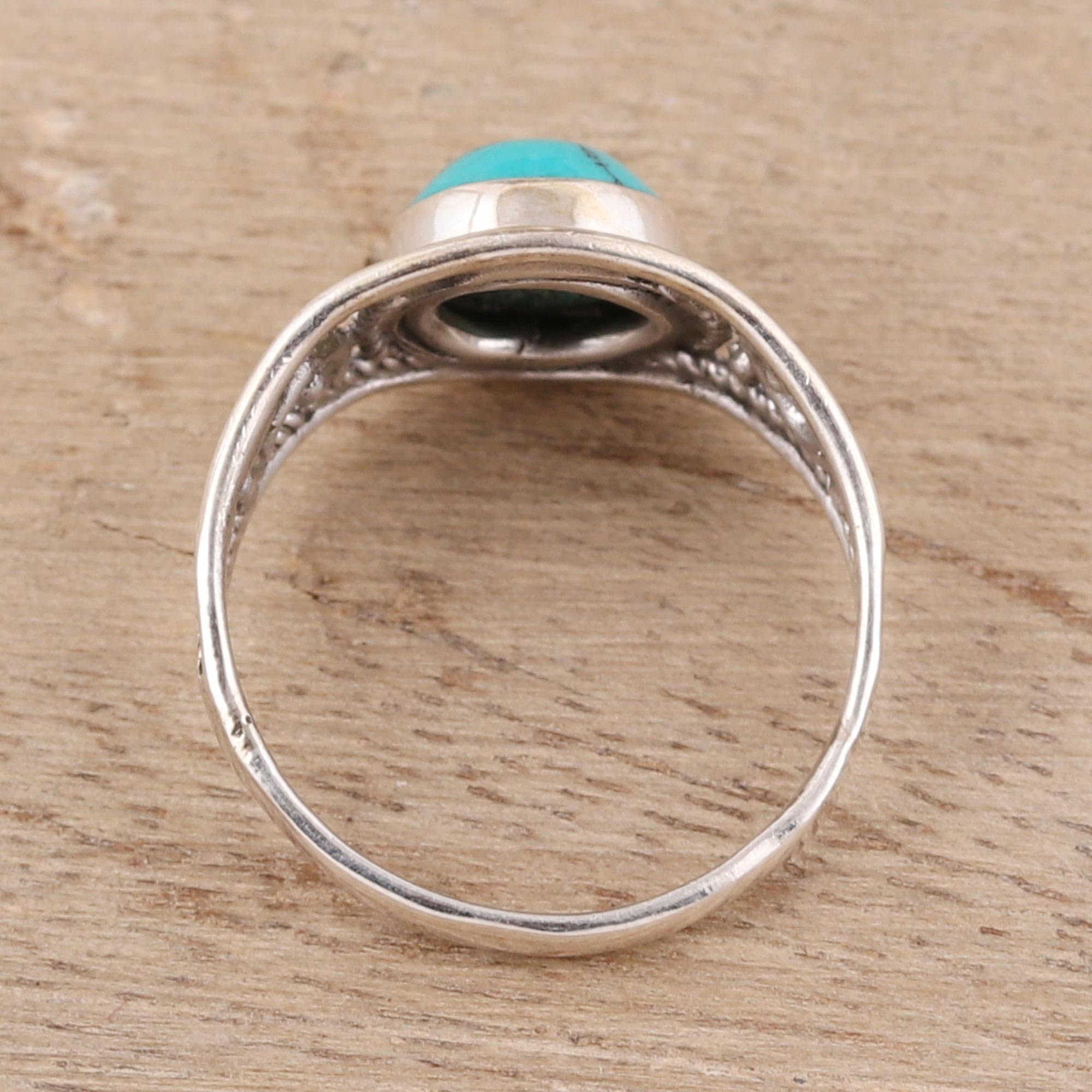 NOVICA Artisan Handmade Sterling Silver Reconstituted Turquoise Cocktail Ring Single Stone India Birthstone [ring Front 0.4 in L x 0.4 in W x 0.2 in H Band Width 2 mm W] ' Turquoise Charm'