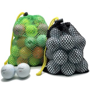 JKL Sports Mesh Bags,Durable Drawstring Bags,Multi-purpose Storage Nets-bags for travel & golf balls, Large & Small Combination Net Bags Golf accessories (Green & Black drawstring pockets)