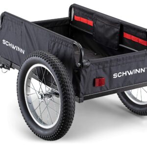 Schwinn Porter Cargo Trailer for Bike, 100 lbs. Max Weight Capacity, Collapsible Frame, Elasticized Mesh Net, Large Knobby Air-Filled Tires, Black