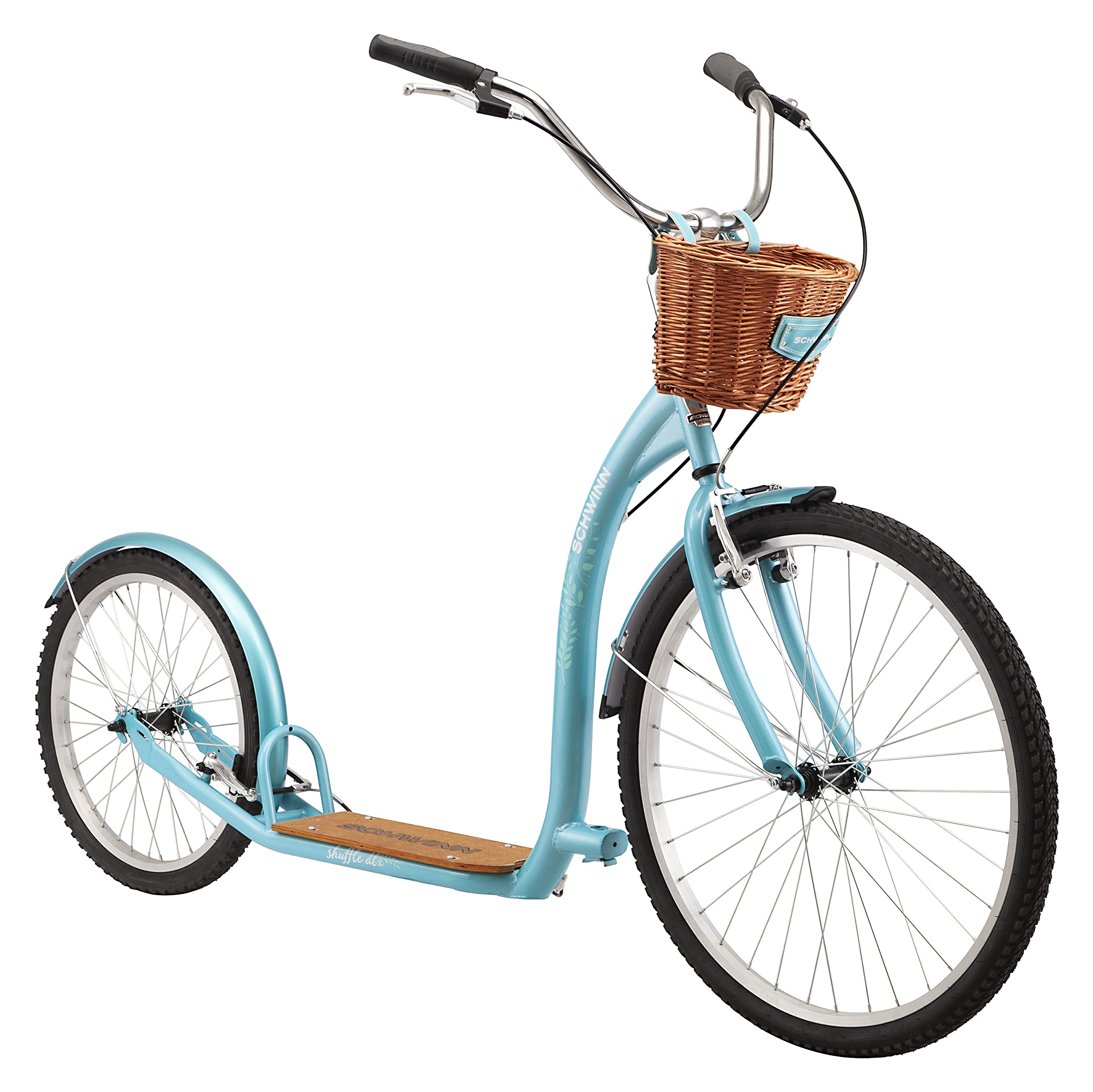 Schwinn Shuffle Deluxe Adult Scooter, 26-Inch Front Wheel, 20-Inch Rear Wheel, Alloy Linear Pull Brakes, Steel Frame, Teal