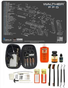 edog ppq range warrior 27 pc gun cleaning kit - compatible with walther ppq - schematic (exploded view) mat, range warrior universal .22 9mm - .45 kit & tac book accessories set