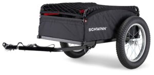 schwinn porter cargo trailer for bike, 100 lbs. max weight capacity, collapsible frame, elasticized mesh net, large knobby air-filled tires, black