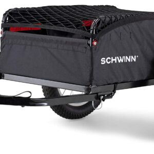 Schwinn Porter Cargo Trailer for Bike, 100 lbs. Max Weight Capacity, Collapsible Frame, Elasticized Mesh Net, Large Knobby Air-Filled Tires, Black