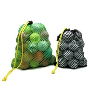 JKL Sports Mesh Bags,Durable Drawstring Bags,Multi-purpose Storage Nets-bags for travel & golf balls, Large & Small Combination Net Bags Golf accessories (Green & Black drawstring pockets)