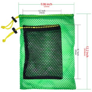 JKL Sports Mesh Bags,Durable Drawstring Bags,Multi-purpose Storage Nets-bags for travel & golf balls, Large & Small Combination Net Bags Golf accessories (Green & Black drawstring pockets)