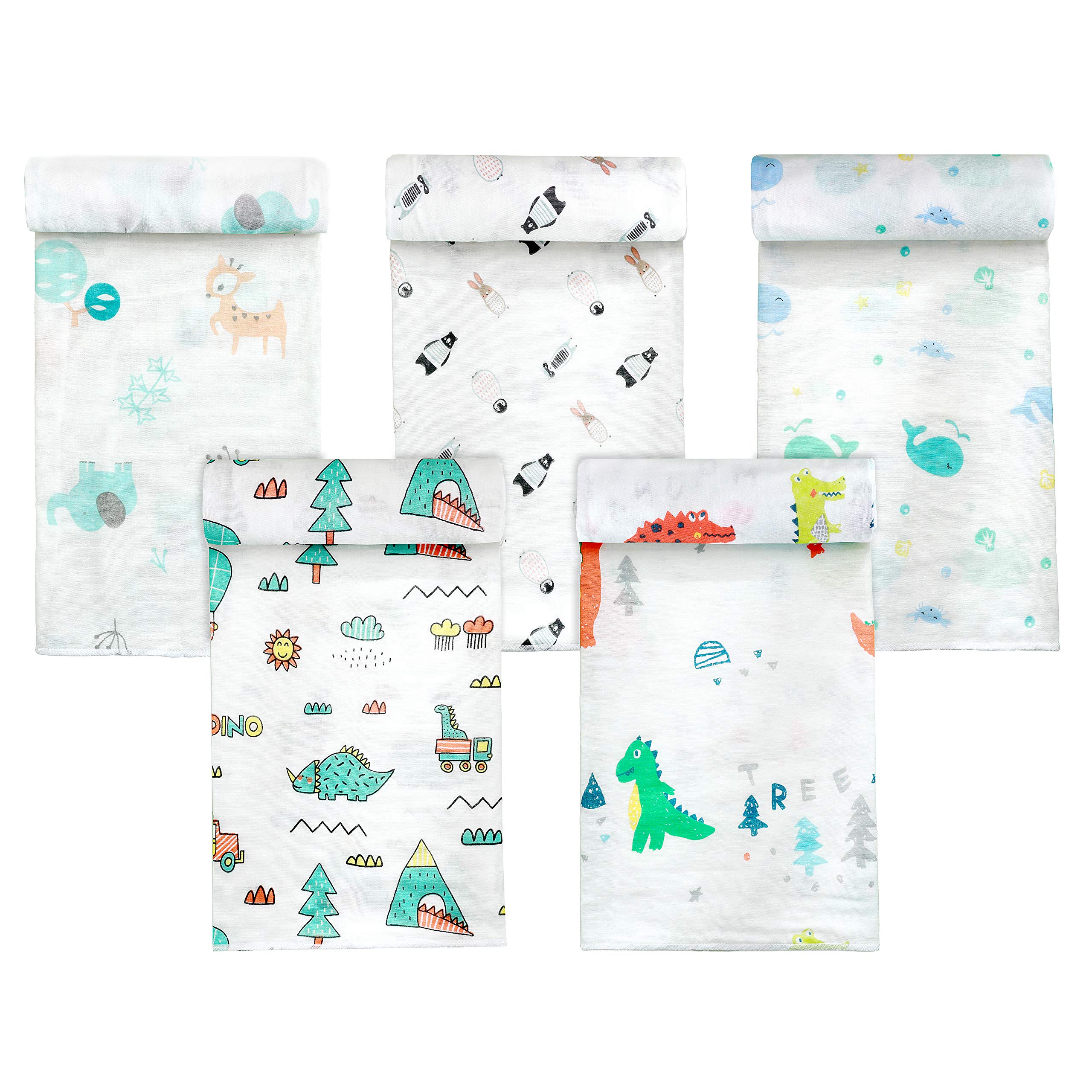 Koo-dib Muslin Swaddle Blanket for Baby Swaddles Sack 0-3 Months Neutral Receiving Baby Blankets for Boy and Girl Set of 5 Infant Newborn Swaddle Sleepsack Blankets Wrap 30x30 Inches