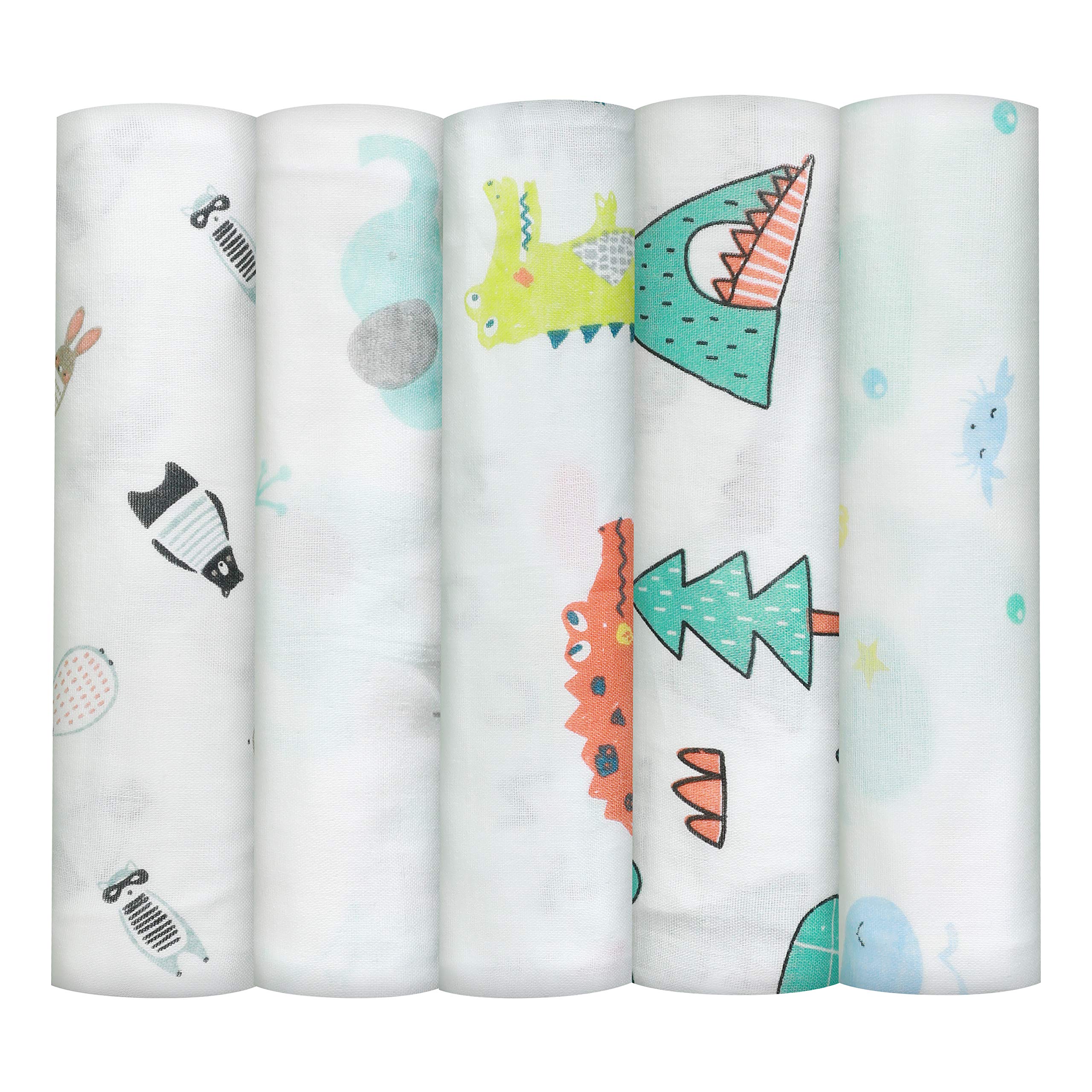 Koo-dib Muslin Swaddle Blanket for Baby Swaddles Sack 0-3 Months Neutral Receiving Baby Blankets for Boy and Girl Set of 5 Infant Newborn Swaddle Sleepsack Blankets Wrap 30x30 Inches